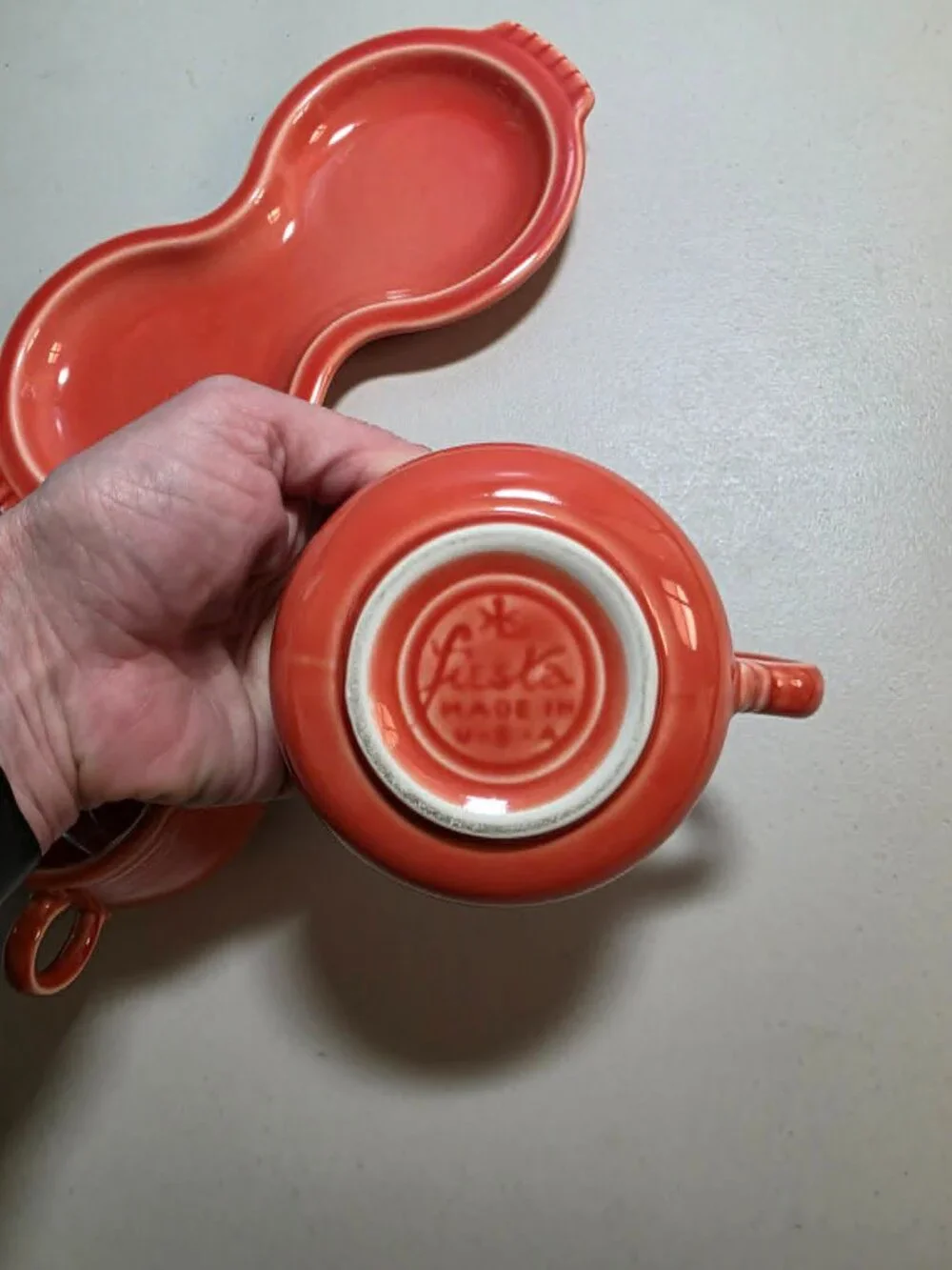 ☕ Fiesta Ceramic Sugar Bowl and Creamer Set with Figure 8 Tray (Persimmon)